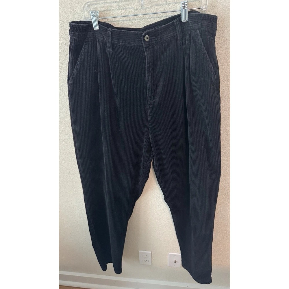 J. Peterman Women's 18 (36x30) Black Corduroy Tapered‎ Wide Leg Barrel Pants EUC